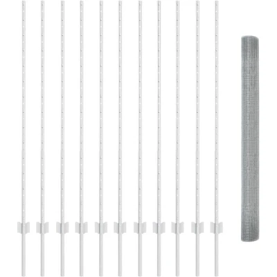 Image of vidaXL Welded Wire Fence with 22 U Posts Silver 1.4x25 m Steel