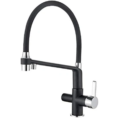 Image of Ibergrif M22127B 2 3 Way Filter Taps Pull Out Kitchen Drinking Purifier Water Tap Sink Mixer 360 Swivel Spout Chrome Faucet, Black