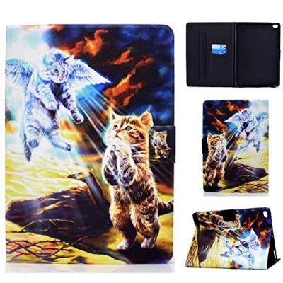 Image of Case for iPad 9.7 inch 2017/2018 Cover, 6th/5th Generation PU Leather Folding Flip Wallet Shell with Auto Wake/Sleep Card Holder also fits Air 2/ 1, Angel cat