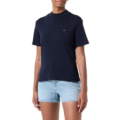Image of Tommy Hilfiger SLIM CODY CROP MOCK Basic Tshirt, Women&#039;s, Size: Medium, Desert sky
