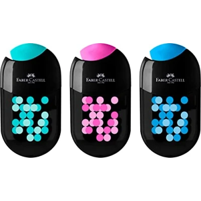Image of Faber Castell Two Tone Twin Sharpening Box with Eraser 3 Assorted Colours (No Selection Possible),Black