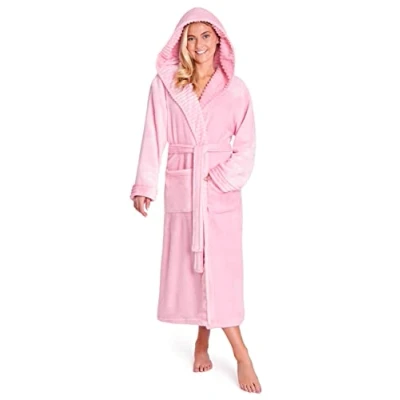 Image of CityComfort Ladies Dressing Gown Fluffy Super Soft Hooded Bathrobe for Women Plush Fleece Perfect Loungewear Long Robe (Pink, M)