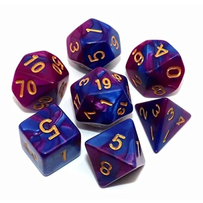 Image of CREEBUY 7Pcs Blue Purple DND Dice Set RPG Polyhedral for Dungeon and Dragons MTG D&amp;D D20 D12 D10 D8 D6 D4
