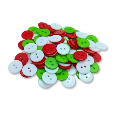 Image of (Pack of 100) 15mm Buttons 2 Hole Small Round Plastic (Red, Green and White) Christmas Mix