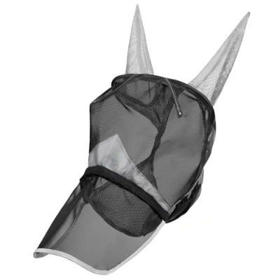 Image of Navaris Medium Horse Mask Comfortable Polyester Fly Guard Masks for Horses or Donkey Includes Veil, Integrated Ears, and Removable Nose Net Grey