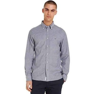 Image of Tommy Hilfiger SLIM Shirt, Men&#039;s, Size: Large, Carbon navy / white