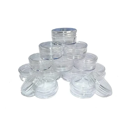 Image of CRAVIING 12 Travel Containers, Clear Round Sample Pots 5ml, Empty Plastic Cosmetic Jars with lids, Mini Containers for Creams Lotion Eye Shadow Makeup Glitter Storage