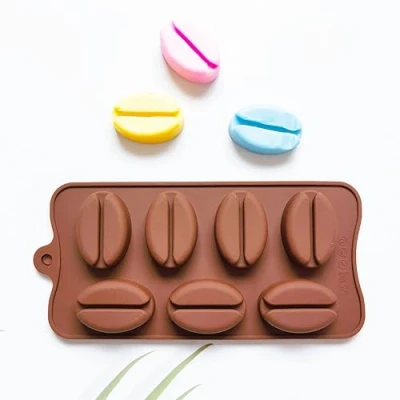 Image of TTOA 7 Cavities 3D Big Coffee Bean Silicone Mould Candy Wax Melt Clay Ice Cube Tray Lover Cake Decorating