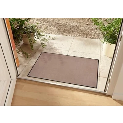 Image of Hanse Home Washable Indoor and Outdoor Doormat Plain Door Mat Dirt Trapper Entrance Rug Non Slip Sizes 40 x 60 cm Beige