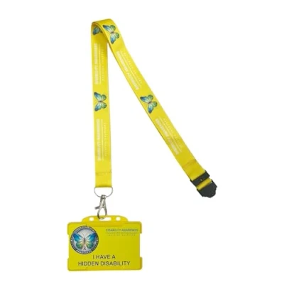 Image of Hidden Disability Butterfly Awareness Badge Symbolising Change and Development Quantum Leap (Butterfly Lanyard Yellow)