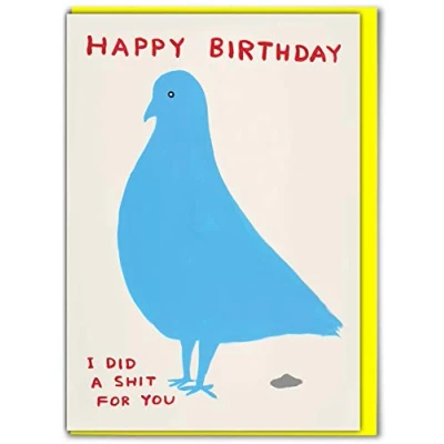 Image of Brainbox Candy Official David Shrigley Funny Silly Happy Birthday Card &#039;Pigeon Shit&#039; Perfect For Best Friends Mates Him Her Boyfriend Girlfriend