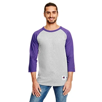Image of 5.2 oz. Champion« Raglan T Shirt OXF GRY HT/ PURP M