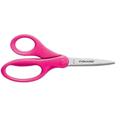 Image of Fiskars 7&quot; Safety School Scissors with Stainless Steel Pointed Tip Blades for Children, Kids, Students (Pink)