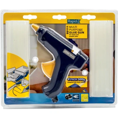 Image of RAPID EG111 Hot Glue Gun, Starter Kit with 500g 12mm Sticks, Everyday DIY Silicone Nozzle (5000533)