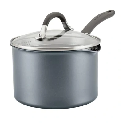Image of Circulon Scratch Defense Non Stick Saucepan with Lid 18cm 2.8L Induction Straining &amp; Pouring Rims, Dishwasher Oven Safe Cookware, Graphite Pewter Finish