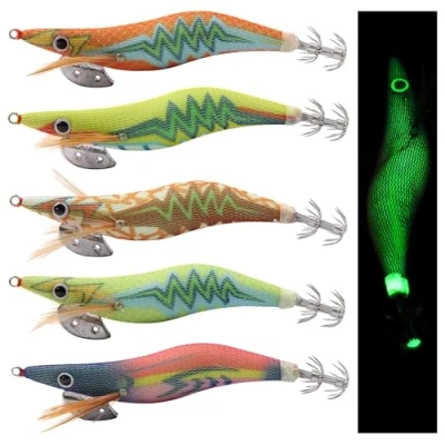 Image of Luminous Fishing Lures Squid Jig Hooks Hard Shrimp Lure Fake Prawn Glow Bait Octopus Cuttlefish Sea