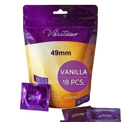 Image of VIBRATISSIMO XXS Vanilla Condoms 18 Pack I Premium with Aroma for Men Flavored Thin Wall Thickness &amp; Aromatized Feel w=49mm