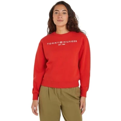 Image of Tommy Hilfiger Women&#039;s MDRN REG CORP LOGO C NK SWTSHRT Fierce Red XXL