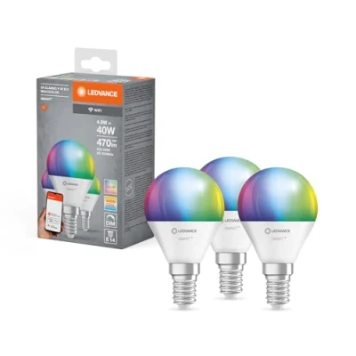Image of LEDVANCE Smart LED lamp with WiFi Technology, E14 base matt Optics,RGBW Colours Changeable, Light Colour Changeable (2700K 6500K), 470 Lumen, 40W Replacement, dimmable, 3 Pack