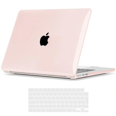 Image of iNeseon Case Compatible with 2023 2024 MacBook Air 15 inch M3 A3114 M2 A2941, Plastic Slim Hard Shell Cover + Keyboard for 15, Crystal Light Pink