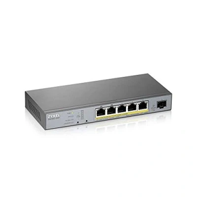 Image of Zyxel [GS1350 6HP] gigabit smart managed PoE+ switch (with 2 PoE++ ports) with 5 ports, one 60 watt budget and SFP port Nebula cloud management, long range PoE