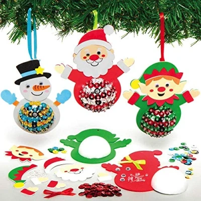 Image of Baker Ross AX741 Christmas Character Sequin Kits Pack of 3, Tree Decoration, Hanging Decorations for Children to Decorate, Festive Arts and Crafts