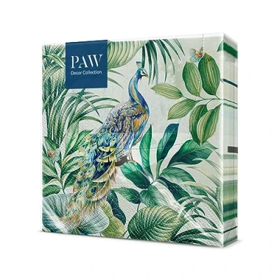 Image of PAW Napkins 3 Ply (33 x 33 cm) I 20 Pieces Perfect for Birthdays, Parties, Weddings, Communion and Celebrations Paper Colorful Summer, Peacock, Leaves Color: pepeacock