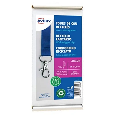 Image of Avery Recycled Lanyards with Trigger/quick release Clip Pack of 10, Blue, 4842B