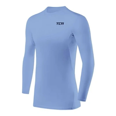 Image of TCA Men&#039;s HyperFusion Compression Base Layer Top Long Sleeve Under Shirt Crew Neck Ice Blue, XL