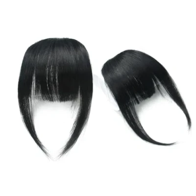 Image of Fringe Hair with Temples Clip in Bangs Real Human Flat Extensions, 1b# Black Color