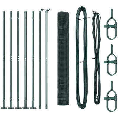Image of vidaXL Welded Wire Fence with 7 Flanged Posts Green 1.2x10 m Steel
