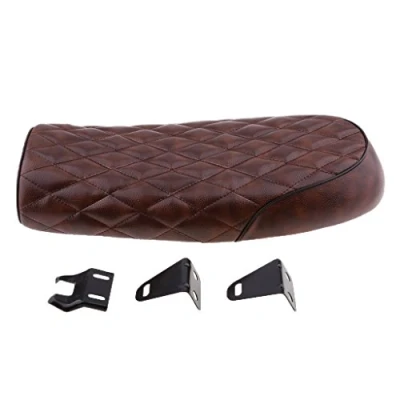 Image of Almencla Universal Brat Diamond Flat Cafe Racer Seat Vintage Motorcycle Saddle Brown