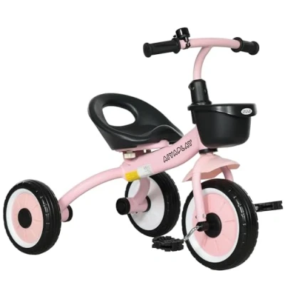 Image of AIYAPLAY Trike for 2 5 Years Old, Kids Tricycle with Adjustable Seat, Basket, Bell, Pink