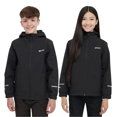 Image of Berghaus Kids&#039; Linton Waterproof Jacket with Hood and 2 Zipped Pockets, Lightweight, Windproof &amp; Breathable Raincoat for Boys Girls (UK, Age, 14 Years, 15 Regular, Black)