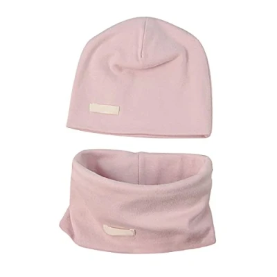 Image of LACOFIA Baby Girls Beanie Hat and Collar Scarf Set Kids Super Soft Cotton Cap Infant Knit Hats Bandana Scarves 2 Pack Pink 7 Months to Year M