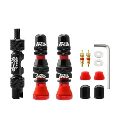 Image of MUQZI Tubeless Schrader Valve Stems Kits Alloy 40mm Bike No Tubes Universal for MTB Rim with Removal Tool, Red(40mm)