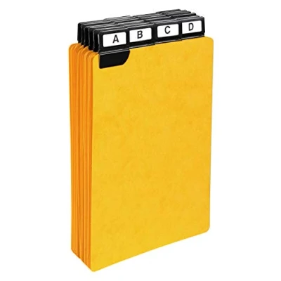 Image of Exacompta Ref 13748E Alphabetical Record Card Inserts A5 (210 x 148mm) in Size, 425gsm Card, Metallic Black Tabs, 24 Tabbed Parts, Portrait Yellow