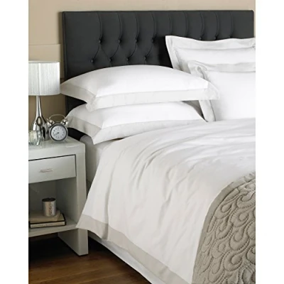 Image of Riva Home Harvard Double Bed DUVet Set Plain White Grey Border Panel Design 200 Thread Count 2 X Oxford Pillowcase Included 100% Cotton 200cm (79&quot; 79&quot; Inches) Paoletti