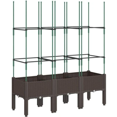 Image of vidaXL Garden Planter with Trellis Brown 120x40x142.5 cm PP