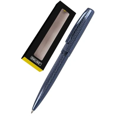 Image of Online Eleganza Ballpen I Colour: Blue Replaceable Large Refill Metal Biro Ink Colour Black Retractable Ballpoint Pen In Gift Box