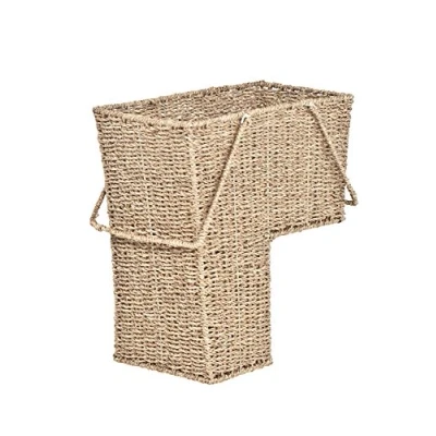 Image of 15&quot; Water Hyacinth Storage Stair Basket With Handles by Trademark Innovations (Natural)