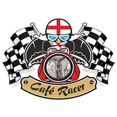 Image of Retro Cafe Racer Ton UP Biker Design With St Georges Cross England Flag for English Bike Vinyl Car Helmet Sticker Decal 90x65mm