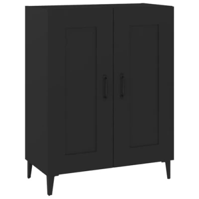 Image of vidaXL Black Sideboard Engineered Wood with 2 Door Storage, Visual Glass Doors, Stable Top Surface for Decor Display Fits Any Living Room