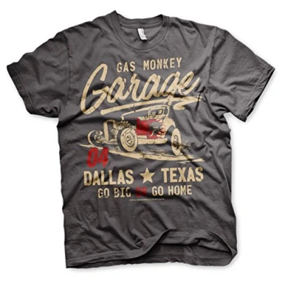 Image of Gas Monkey Garage “Go Big Or Go Home, black T shirt Grey Small