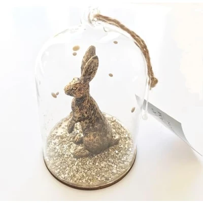Image of Gisela Graham Rabbit Hare Glass Dome Hanging Decoration