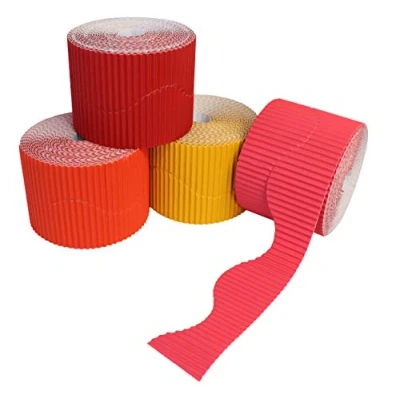 Image of Bright Ideas PK04 Red/Orange Assortment, 10cm x 7.5m Corrugated Border Rolls for School Displays Arts and Crafts. BI7870.