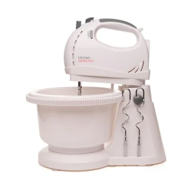 Image of Kitchen Perfected Electric Stand Mixer with Bowl, 2L, 300W, Tilting and Whisks Dough Hooks, 5 Speed Hand Turbo Function E5434WH