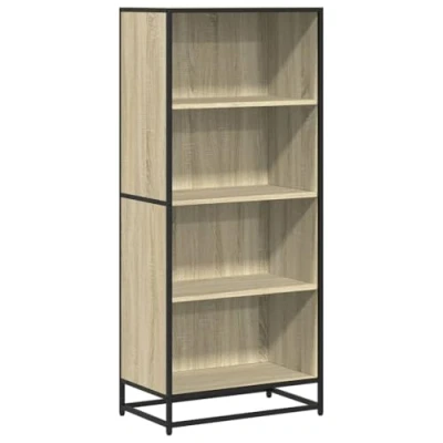 Image of vidaXL Bookcase Bookshelf Book Rack Engineered Wood &amp; Metal, Sonoma Oak Finish, 4 Tier Storage Cabinet for Office/Bedroom/Living Room Dimensions 60x35x139 cm