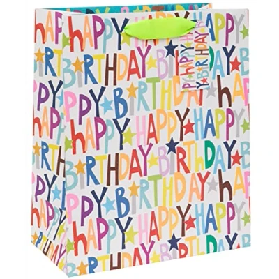 Image of Glick Luxury Gift Bag, Happy Birthday Large Multi coloured Paper Salad Wrap 260x315x135mm, Colour