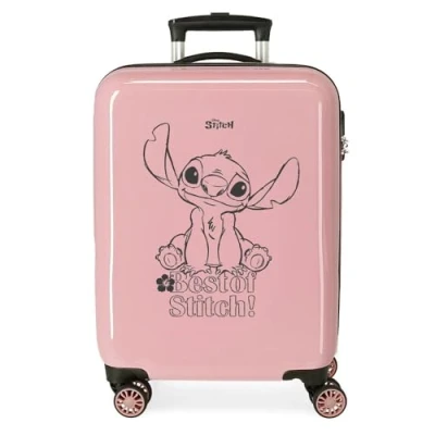 Image of Disney Best of Stitch Cabin Suitcase Pink 38 x 55 20 cm Rigid ABS Combination Lock Side 34L 2 kg 4 Double Wheels Luggage Hand Luggage, Pink, One Size,